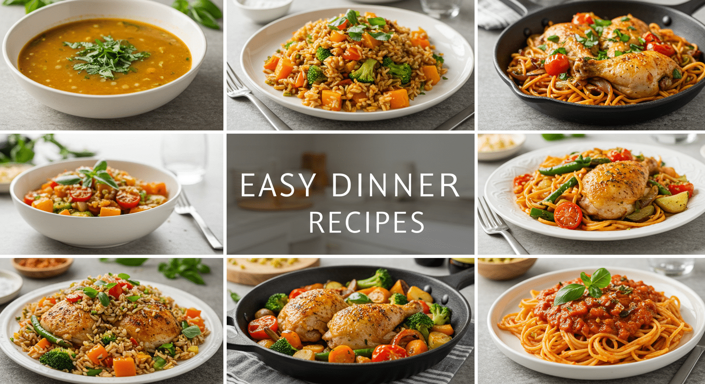 Quick and healthy homemade dinner recipes served on a family table