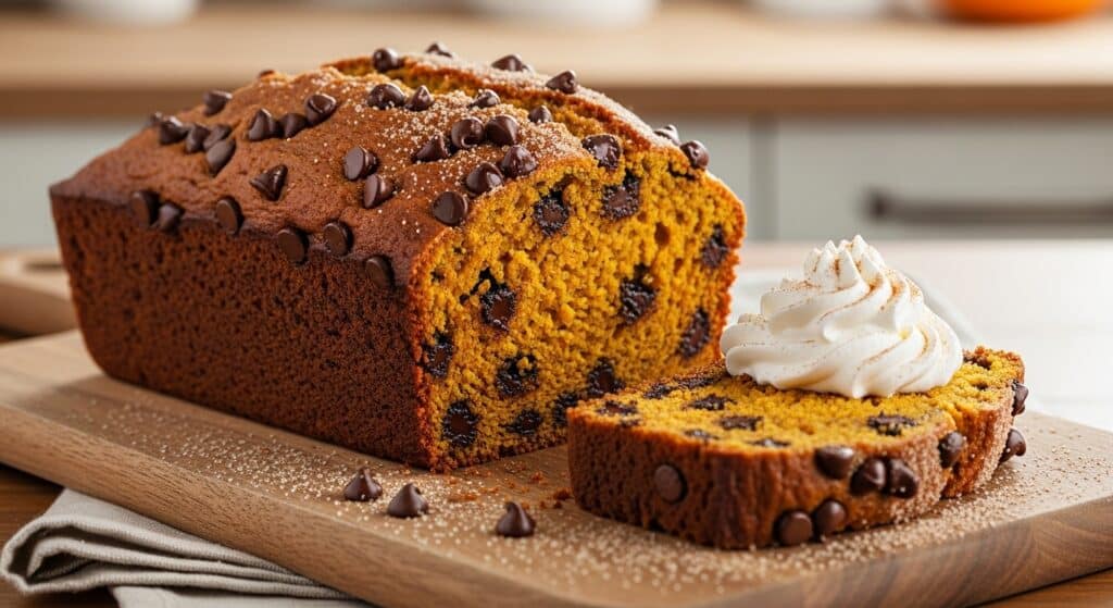 Bakery-Perfect Pumpkin bread with chocolate chips | Moist & Spiced