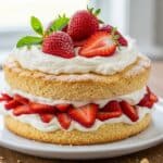 Strawberry shortcake with fresh strawberries and whipped cream