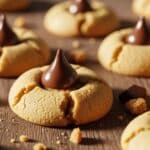 Peanut Butter Blossom Cookies with chocolate kisses on a rustic plate