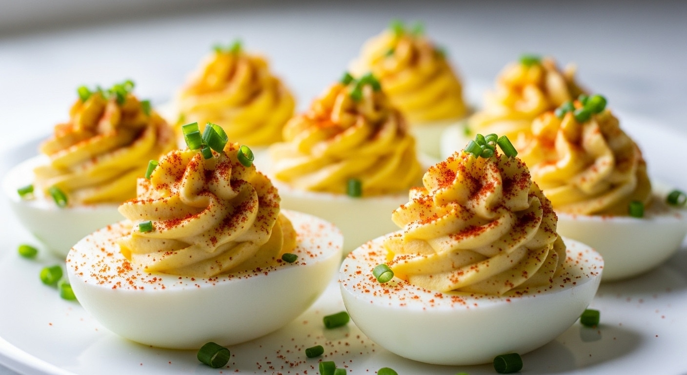 Classic Deviled Eggs with creamy filling, paprika garnish, and smooth texture.