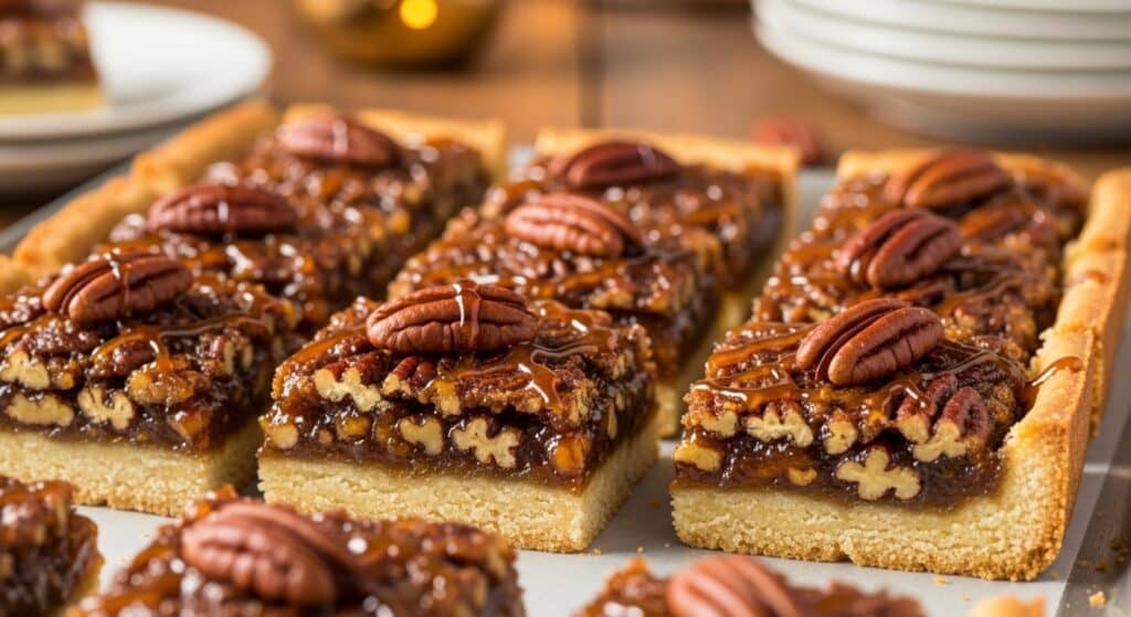 Salted Maple Pecan Pie Bars topped with whipped cream and flaky sea salt, perfect Maple Pecan Desserts
