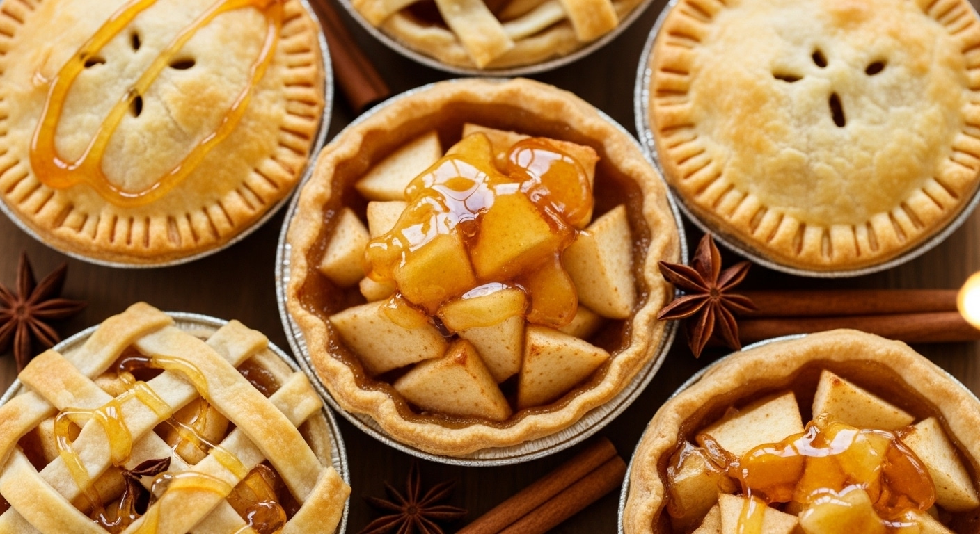 Muffin pan with Mini Apple Pies before baking, showing pie crust circles