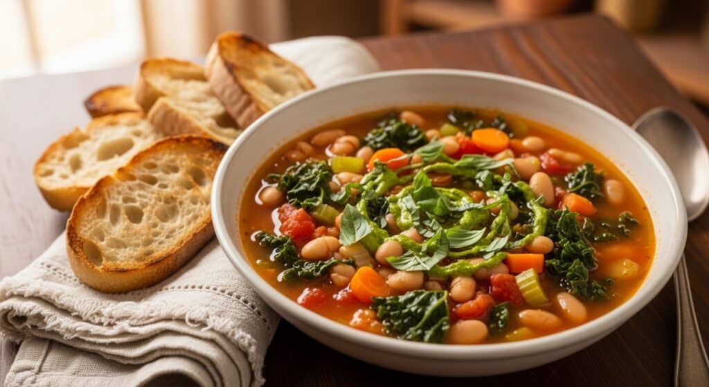 Easy Zuppa Toscana Soup made with turkey sausage, potatoes, kale, and creamy broth — comforting Italian soup recipe