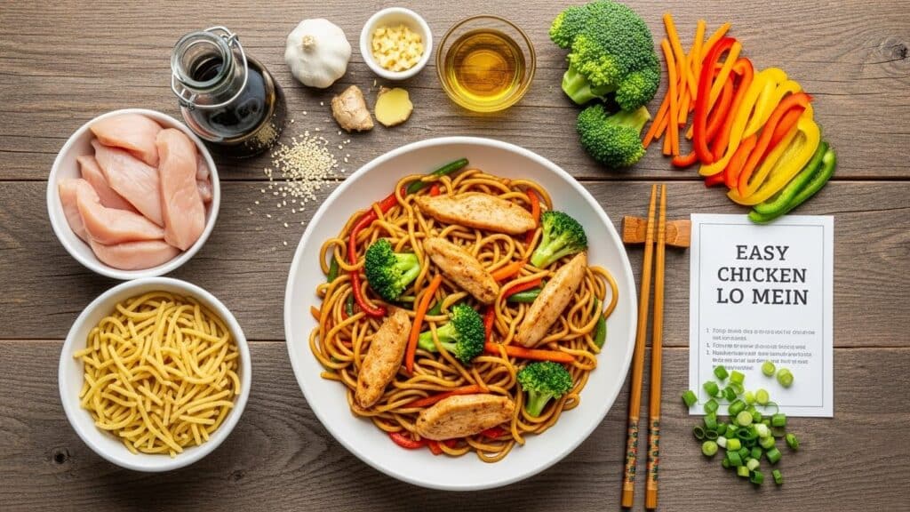 Easy Chicken Lo Mein Recipe served in a bowl