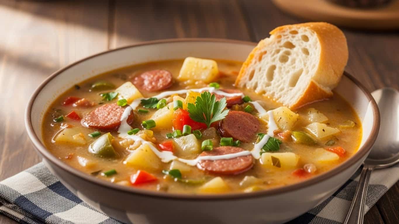 Homemade Creamy Cajun Potato Soup with cheese and parsley