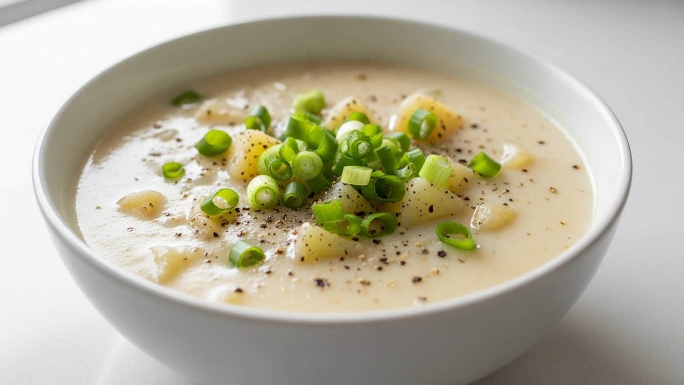 Creamy homemade loaded potato soup topped with cheese