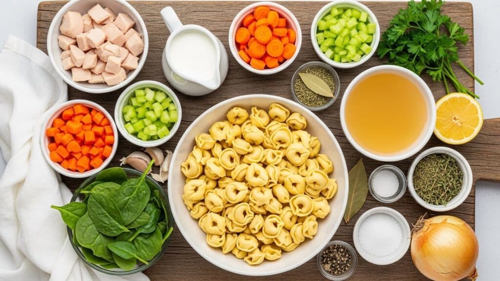 Chicken Tortellini Soup Recipe with tender chicken, cheese tortellini, carrots, and herbs in a cozy broth.