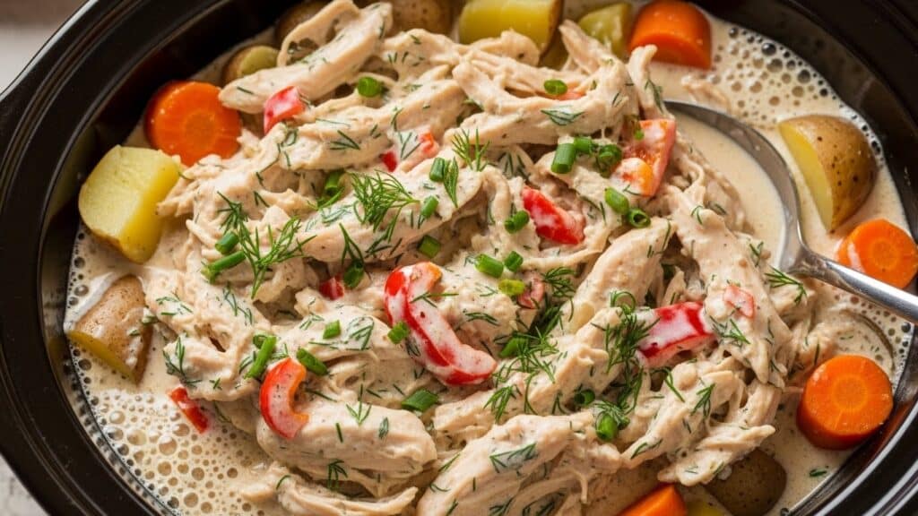 Creamy Ranch Chicken Crock Pot Recipe slow cooked with vegetables