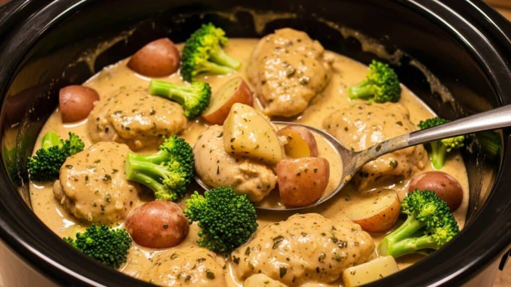 Creamy Ranch Chicken Crock Pot Recipe slow cooked with vegetables