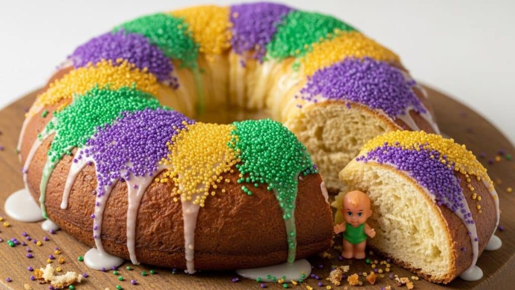Easy King Cake with icing drizzle