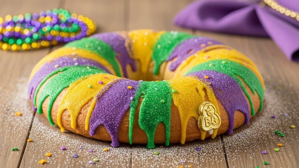 Easy King Cake with icing drizzle