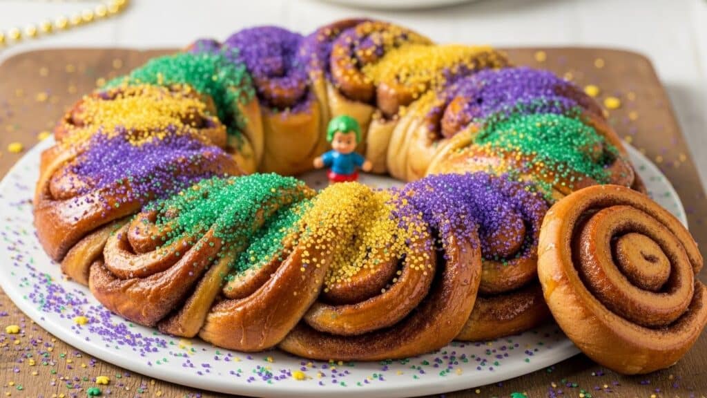 Cinnamon Roll King Cake with icing