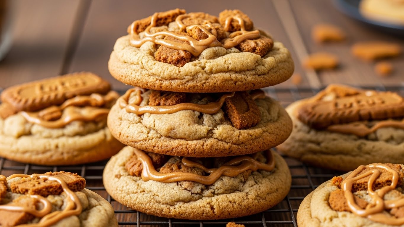 Soft Biscoff Cookie Butter Cookies with gooey cookie butter center and sea salt