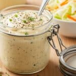 Homemade easy coleslaw dressing in bowl